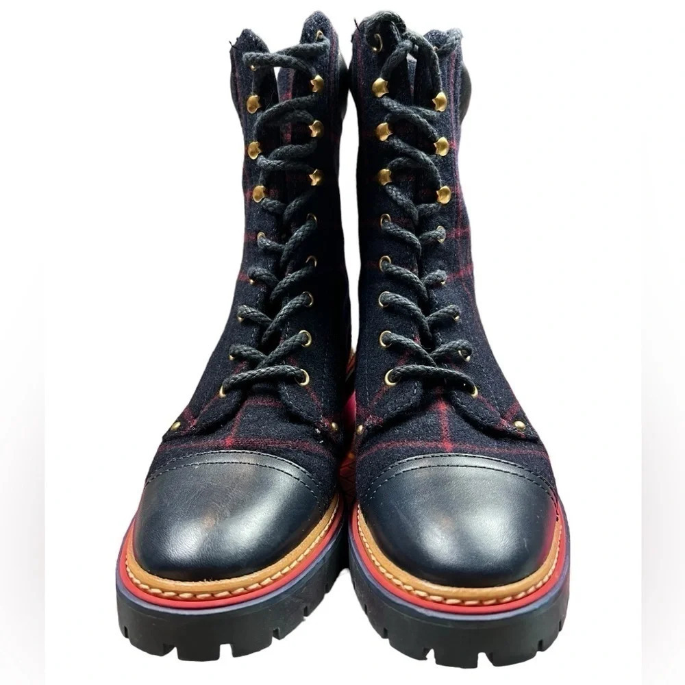 Tory Burch Womens Boots Miller 60MM Checked Wool Calf Leather Navy Size 8 - Picture 6 of 13